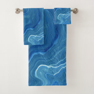 Blue Marble Agate Abstraction Bath Towel Set