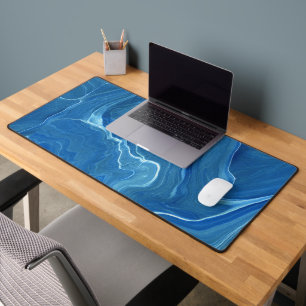 Blue Marble Agate Abstraction Desk Mat