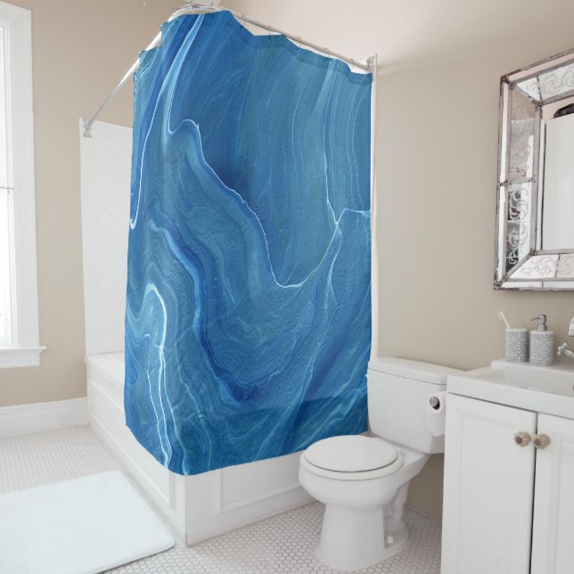 Blue Marble Agate Abstraction   Shower Curtain (In Situ)