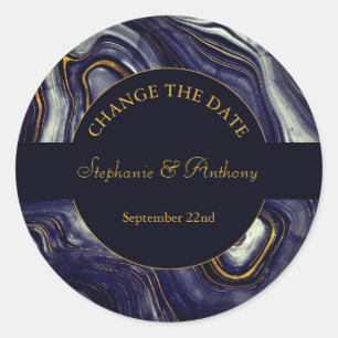 Blue Marble Agate Change the date wedding Classic Round Sticker