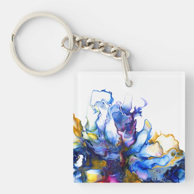 Blue Marble Agate Fluid Art Key Ring (Front)