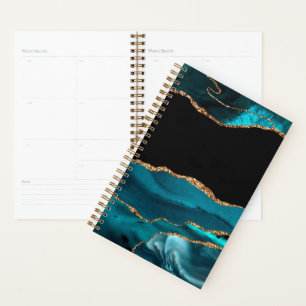 Blue Marble Agate Glamourous Black Golden Glitters Planner