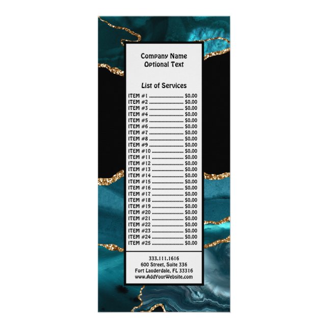 Blue Marble Agate Glamourous Black Golden Glitters Rack Card (Front)