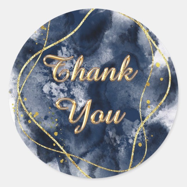 Blue Marble Agate Gold Geode Thank You stickers (Front)