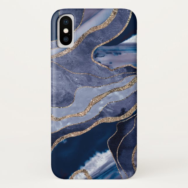 Blue Marble Agate Gold Glitter Glam #1  Case-Mate iPhone Case (Back)