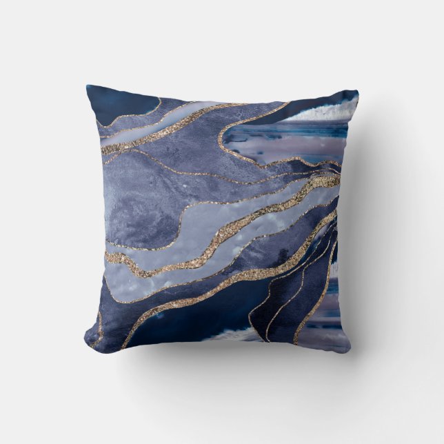Blue Marble Agate Gold Glitter Glam #1  Cushion (Front)