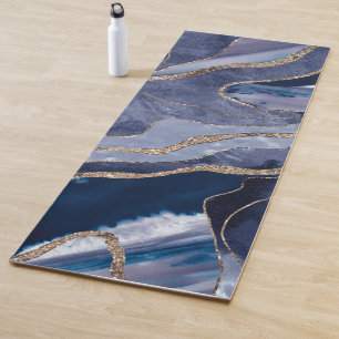 Blue Marble Agate Gold Glitter Glam #1  Yoga Mat