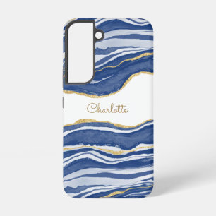 Blue Marble Agate Gold Glitter Personalized Samsung Galaxy Case