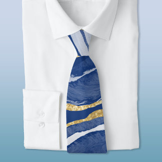 Blue Marble Agate Gold Neck Tie
