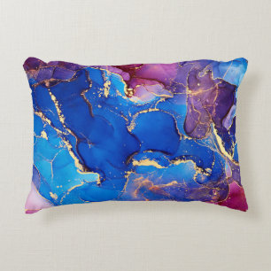 BLUE MARBLE AGATE SILVER GLITTER GLAM DECORATIVE CUSHION