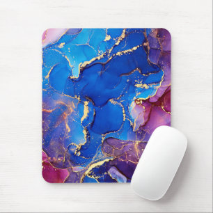BLUE MARBLE AGATE SILVER GLITTER GLAM MOUSE MAT