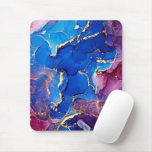 BLUE MARBLE AGATE SILVER GLITTER GLAM MOUSE MAT (With Mouse)