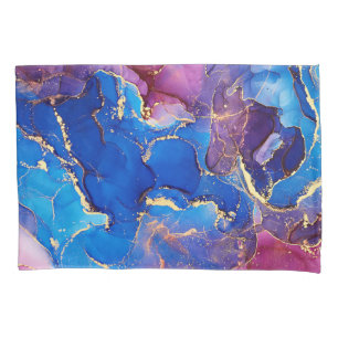 BLUE MARBLE AGATE SILVER GLITTER GLAM PILLOWCASE