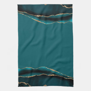 BLUE MARBLE AGATE SILVER GLITTER GLAM TEA TOWEL