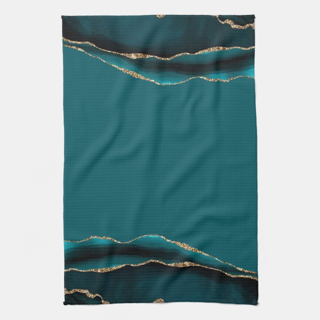 BLUE MARBLE AGATE SILVER GLITTER GLAM TEA TOWEL (Vertical)