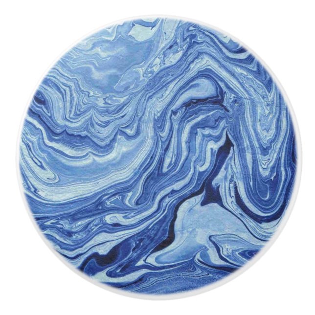 Blue Marble Agate Swirl Stone Ceramic Knobs Pulls (Front)
