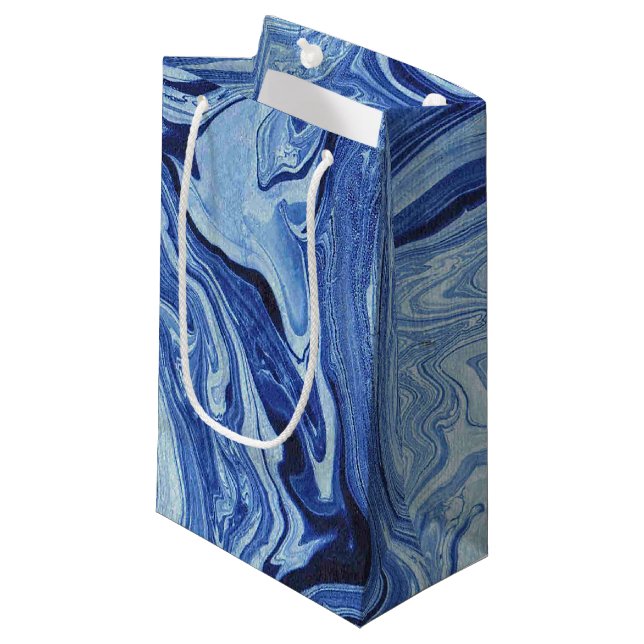 Blue Marble Agate Swirl Stone Gift Wrap Paper Bags (Front Angled)