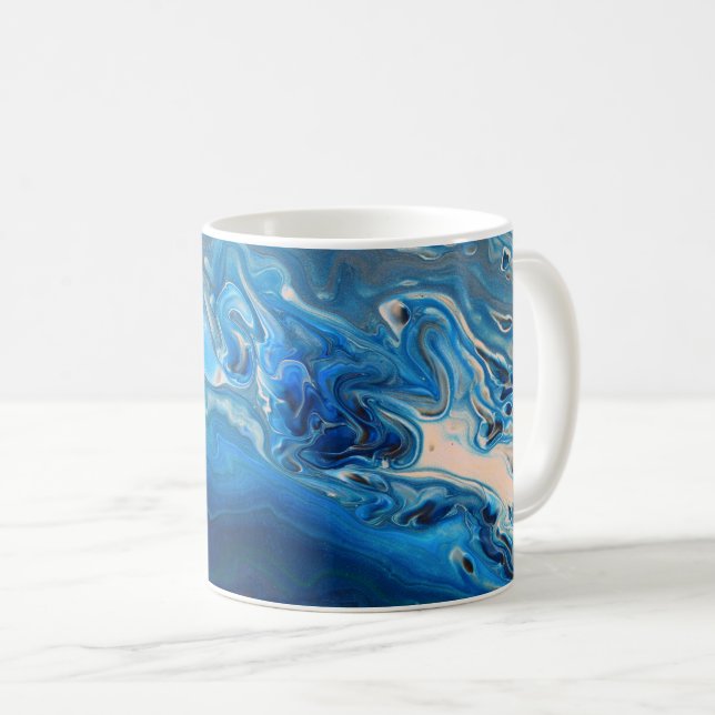 Blue Marble Agate Texture Fluid Art  Coffee Mug (Front Right)