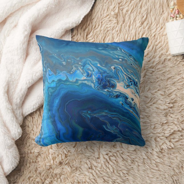 Blue Marble Agate Texture Fluid Art Cushion (Blanket)