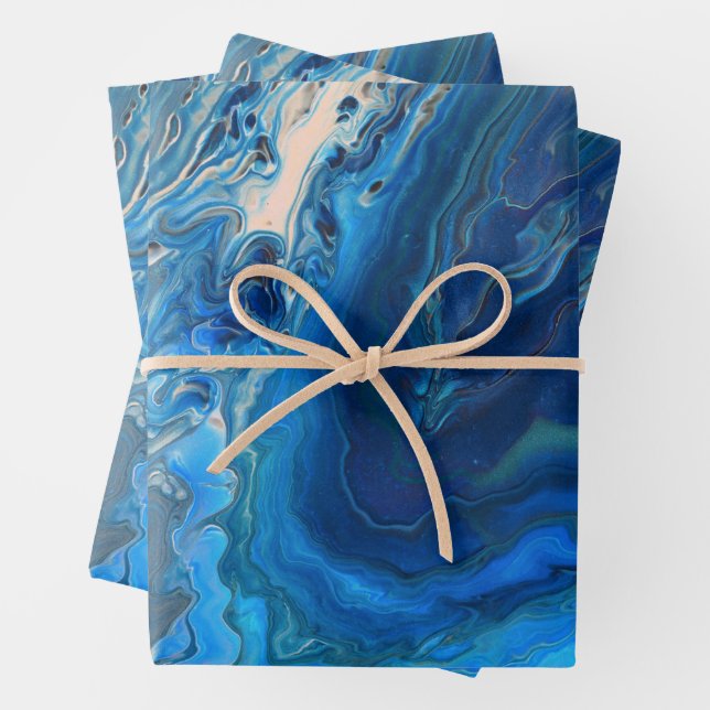 Blue Marble Agate Texture Fluid Art Wrapping Paper Sheet (In situ)