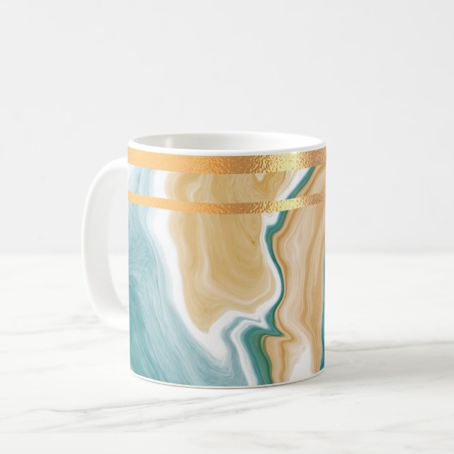 Blue Marble and Gold Rimmed Coffee Mug (Front Left)