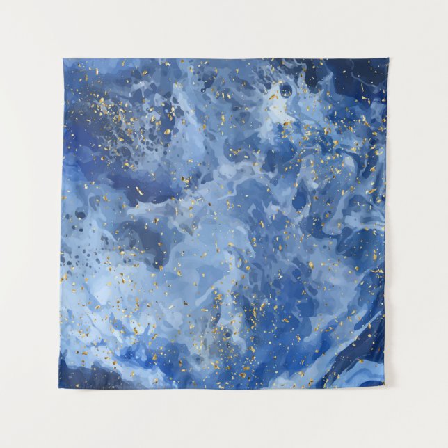 Blue marble and gold texture tapestry (Front)