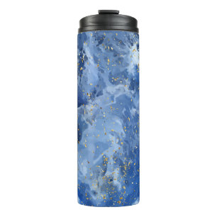 Blue marble and gold texture thermal tumbler