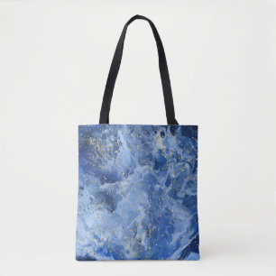 Blue marble and gold texture tote bag