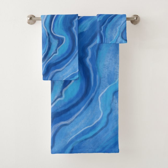 Blue Marble Bath Towels Set Gift (Insitu)