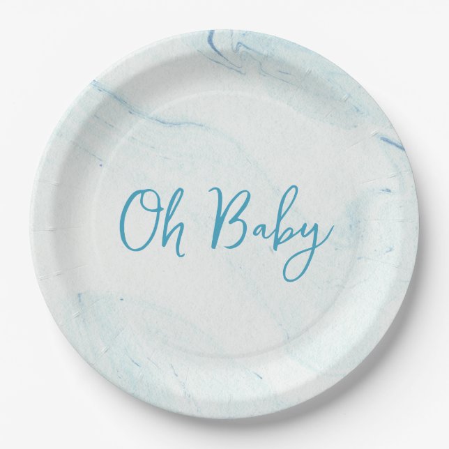 Blue Marble Boy Baby Shower Paper Plates (Front)