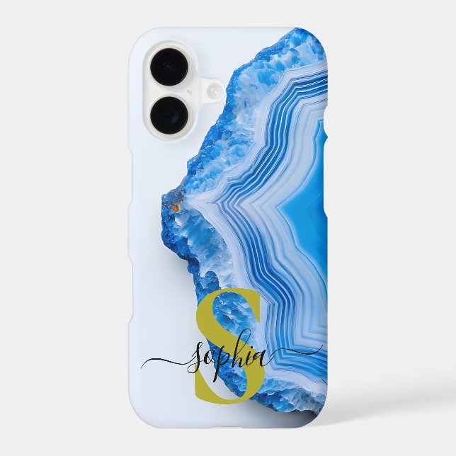 blue marble chic gold glitter monogram (Back)