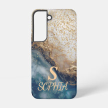 blue marble chic gold glitter monogram