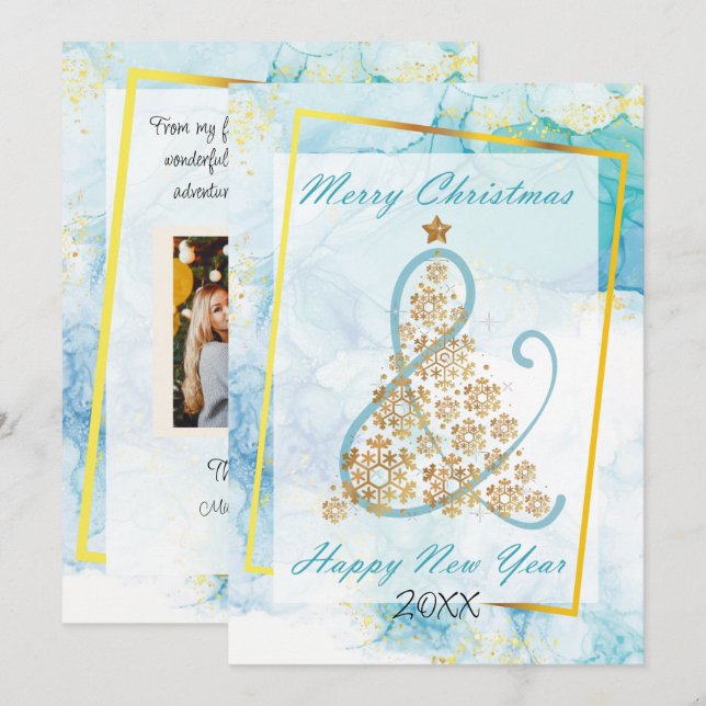 Blue Marble Christmas Family Photo Seasonal Card (Front/Back)