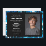 Blue Marble Custom PHOTO Bar Bat Mitzvah Invitation<br><div class="desc">Perfect card to announce a bat mitzvah, bar mitzvah or other Jewish celebration! Hand made abstract art for you on the front and back side! FULLY CUSTOMIZABLE! Click on “Personalise” above to edit the text and add your own photo. Click "edit using design tool" to adjust the fonts, colours and...</div>