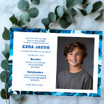 Blue Marble Custom PHOTO Bar Bat Mitzvah Invitation<br><div class="desc">Perfect card to announce a bat mitzvah, bar mitzvah or other Jewish celebration! Hand made abstract art for you on the front and back side! FULLY CUSTOMIZABLE! Click on “Personalise” above to edit the text and add your own photo. Click "edit using design tool" to adjust the fonts, colours and...</div>