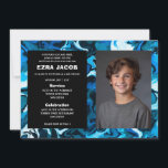 Blue Marble Custom PHOTO Bar Bat Mitzvah Invitation<br><div class="desc">Perfect card to announce a bat mitzvah, bar mitzvah or other Jewish celebration! Hand made abstract art for you on the front and back side! FULLY CUSTOMIZABLE! Click on “Personalise” above to edit the text and add your own photo. Click "edit using design tool" to adjust the fonts, colours and...</div>