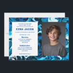 Blue Marble Custom PHOTO Bar Bat Mitzvah Invitation<br><div class="desc">Perfect card to announce a bat mitzvah, bar mitzvah or other Jewish celebration! Hand made abstract art for you on the front and back side! FULLY CUSTOMIZABLE! Click on “Personalise” above to edit the text and add your own photo. Click "edit using design tool" to adjust the fonts, colours and...</div>