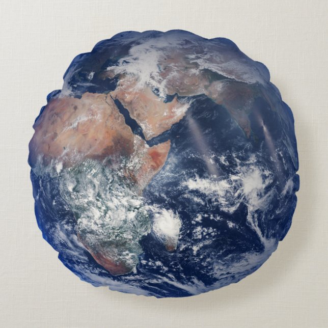 Blue Marble Earth, 2014 Satellite Photograph Round Cushion (Front)