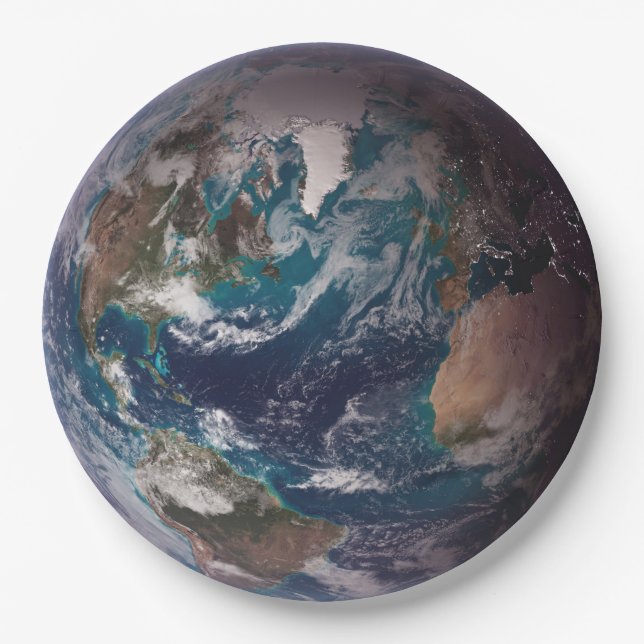Blue Marble Earth (Western Hemisphere) Paper Plate (Front)