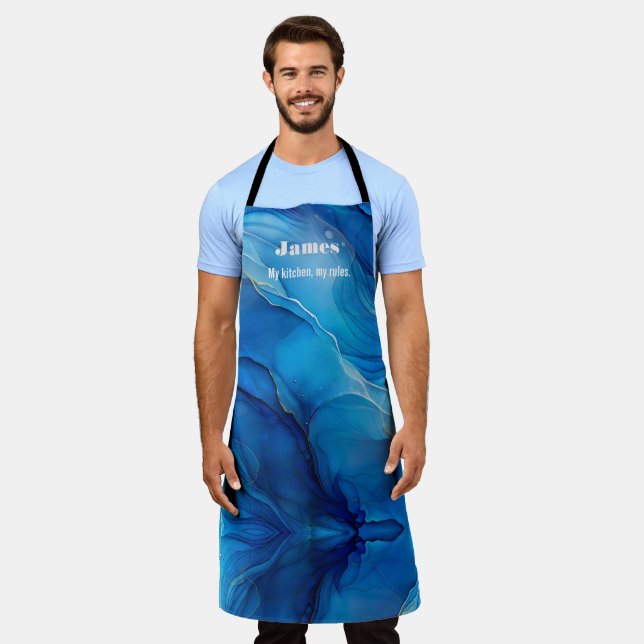 Blue Marble Effect Elegant Style   Apron (Worn)