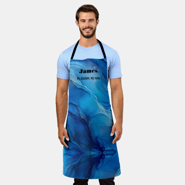 Blue Marble Effect Elegant Style   Apron (Worn)