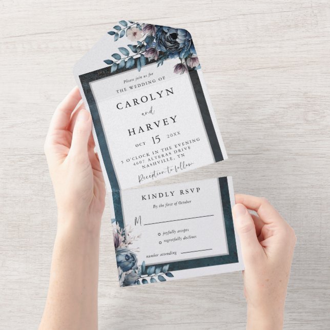 Blue Marble Elegant Wedding  All In One Invitation (Tearaway)