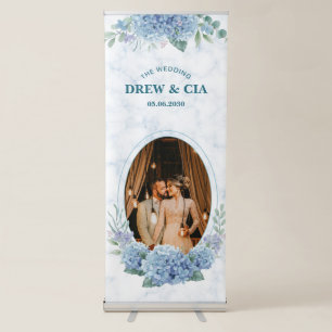 Blue Marble Flower Photo Wedding Vertical Retractable Banner