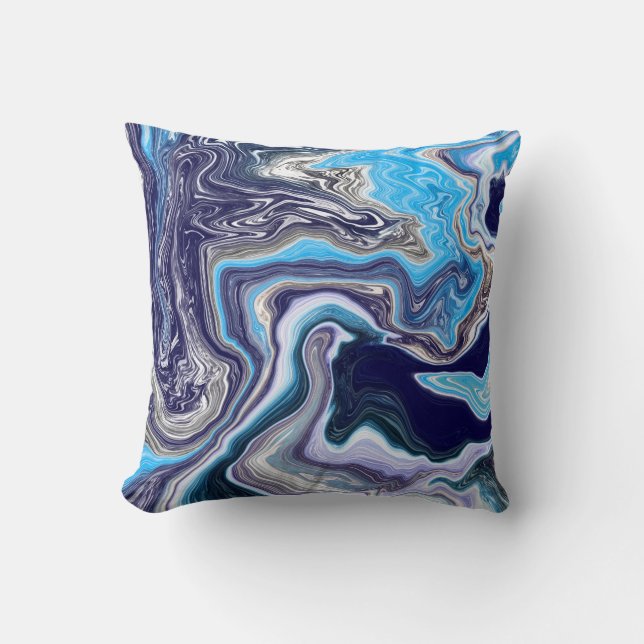 Blue Marble Fluid Art Cushion (Front)