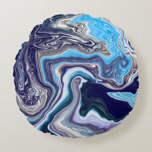 Blue Marble Fluid Art Round Cushion