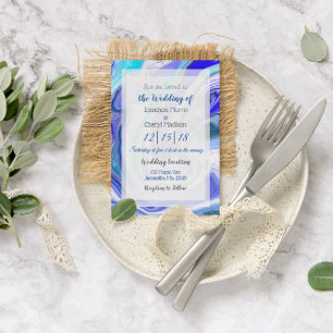 Blue Marble Fluid Art Wedding Invitation