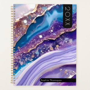 Blue marble gemstone watercolor new year planner