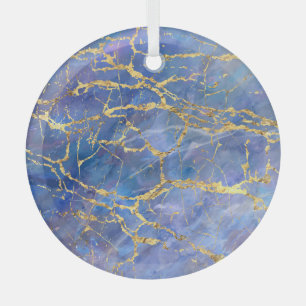 Blue Marble Gold Abstract Texture Glass Tree Decoration