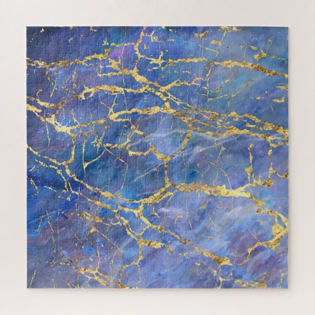 Blue Marble Gold Abstract Texture Jigsaw Puzzle (Vertical)