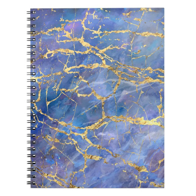 Blue Marble Gold Abstract Texture Notebook (Front)